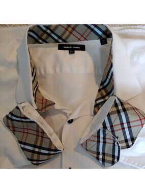 Jared Lang White Button Down Shirt 2XL Contrast Plaid Cuff Collar London